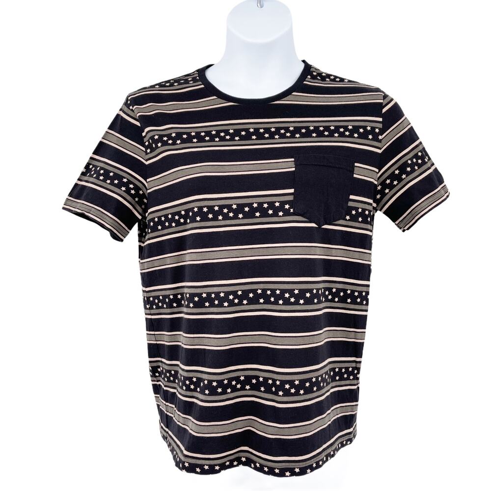 BDG Star Stripe T-Shirt Black Tan Large